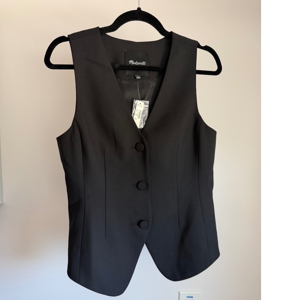 Madewell Womens Black Tailored Three Button Vest NT329 Size 2 NEW
